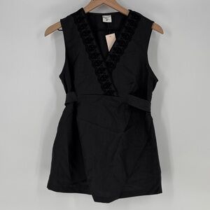 Motherhood maternity charcoal embroidered sleeveless wrap top medium new